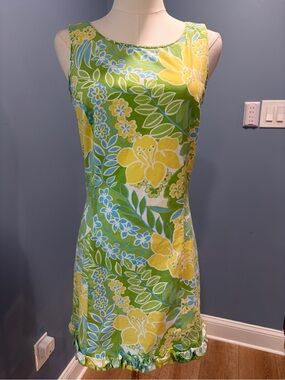 Tibi Floral Tropical Print Ruffle Hem Mini Dress Size 4 Cotton Stretch Y2K